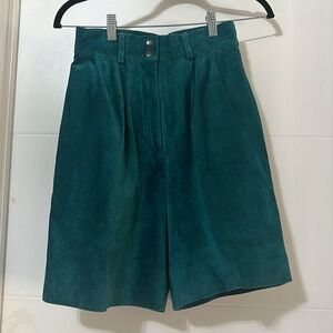 Vintage Teal Suede High-Waisted Shorts